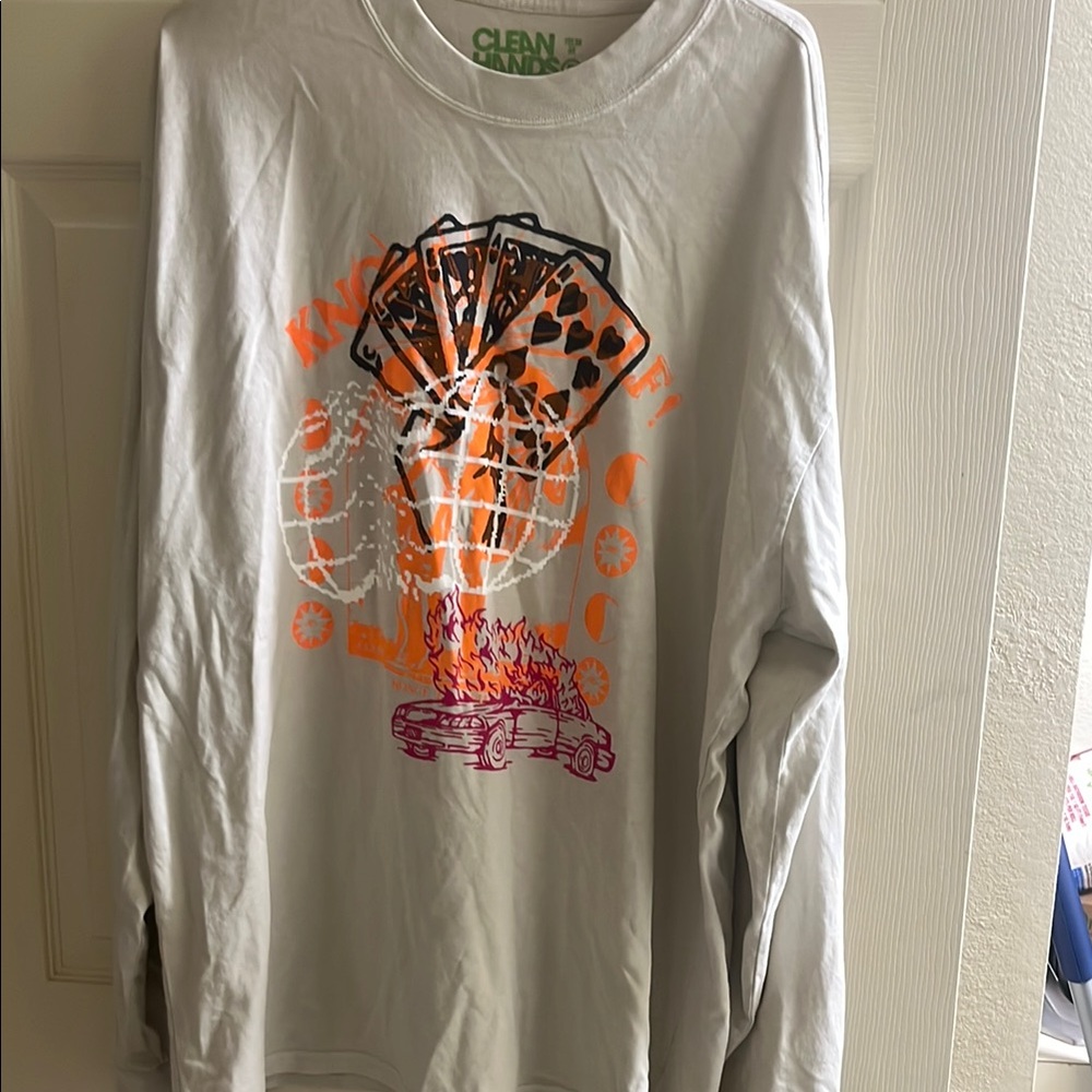Graphic Long Sleeve Shirt with Playing Cards Design